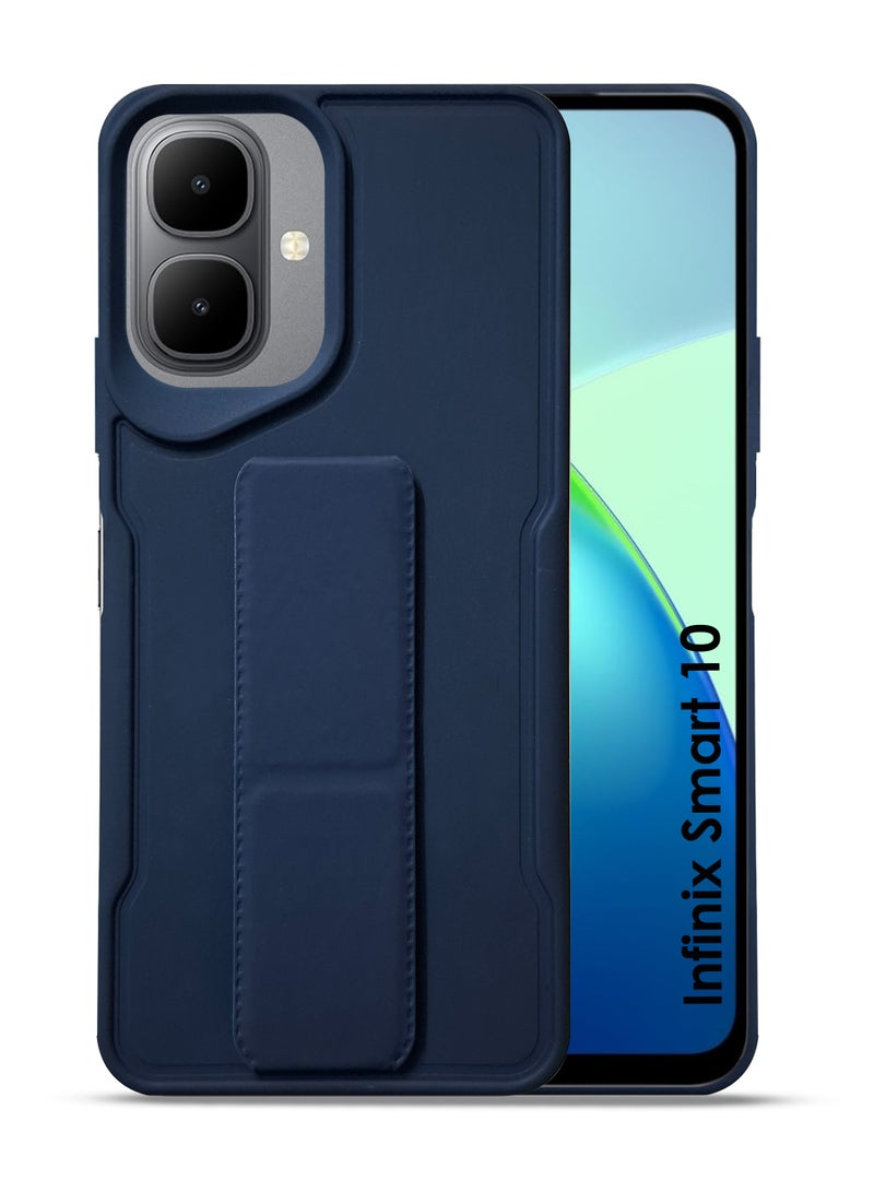 جراب Infinix Smart 10 بمقبض يدوي - حامل مغناطيسي ومسند لهاتف Infinix Smart 10 - قبضة قوية لحامل السيارة المغناطيسي، جراب سيليكون أنيق وعملي، يوفر أقصى درجات الراحة ومشاهدة بدون استخدام اليدين - أزرق داكن - Image 1